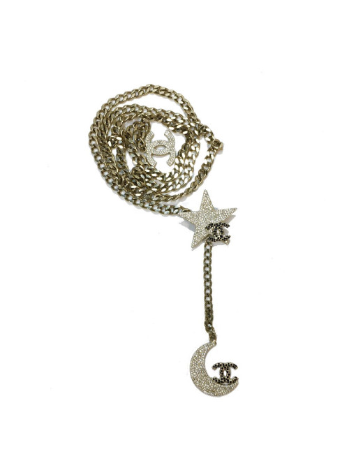 CHANEL chain belt in pale gold metal, moon, star and CC charms
