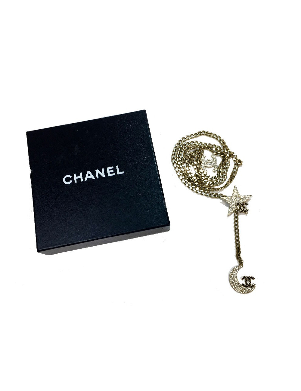 CHANEL chain belt in pale gold metal, moon, star and CC charms
