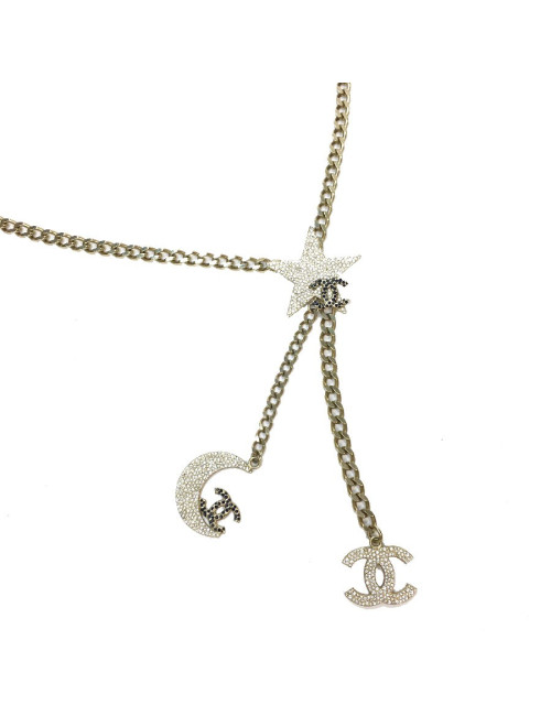CHANEL chain belt in pale gold metal, moon, star and CC charms