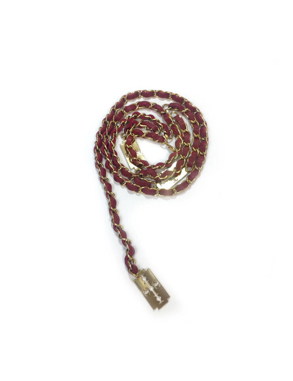 Ceinture CHANEL T90 chaine entrelacée de cuir rouge Vintage