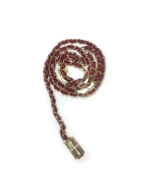 Ceinture CHANEL T90 chaine entrelacée de cuir rouge Vintage