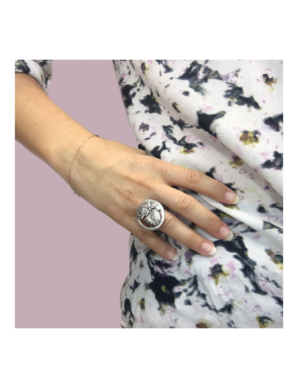 Bague Coco CHANEL T52 métal argenté 