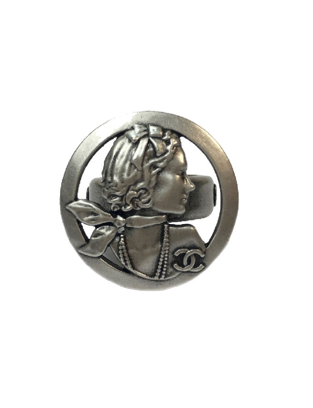 Bague Coco CHANEL T52 métal argenté 