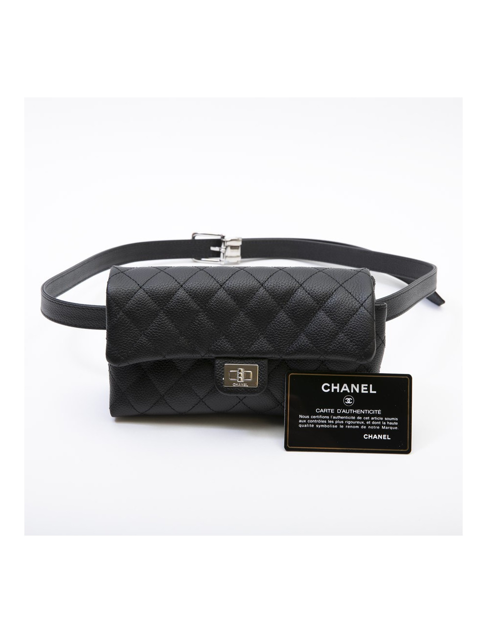Ceinture banane CHANEL cuir caviar noir