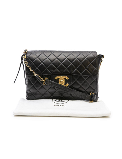 Sac Jumbo CHANEL cuir d'agneau matelassé noir Vintage