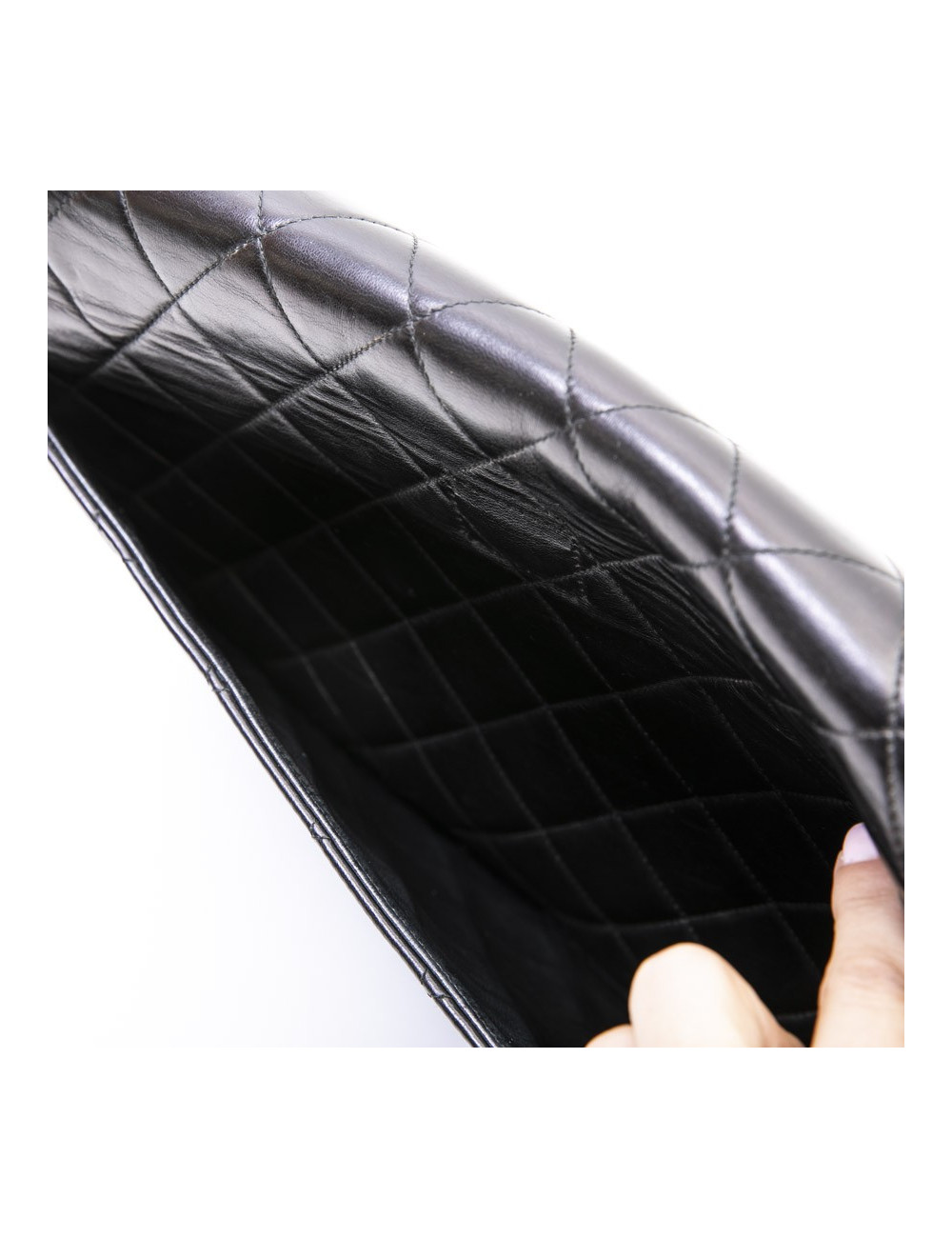 Sac Jumbo CHANEL cuir d'agneau matelassé noir Vintage