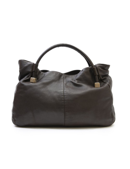 Sac besace CHANEL en cuir marron foncé