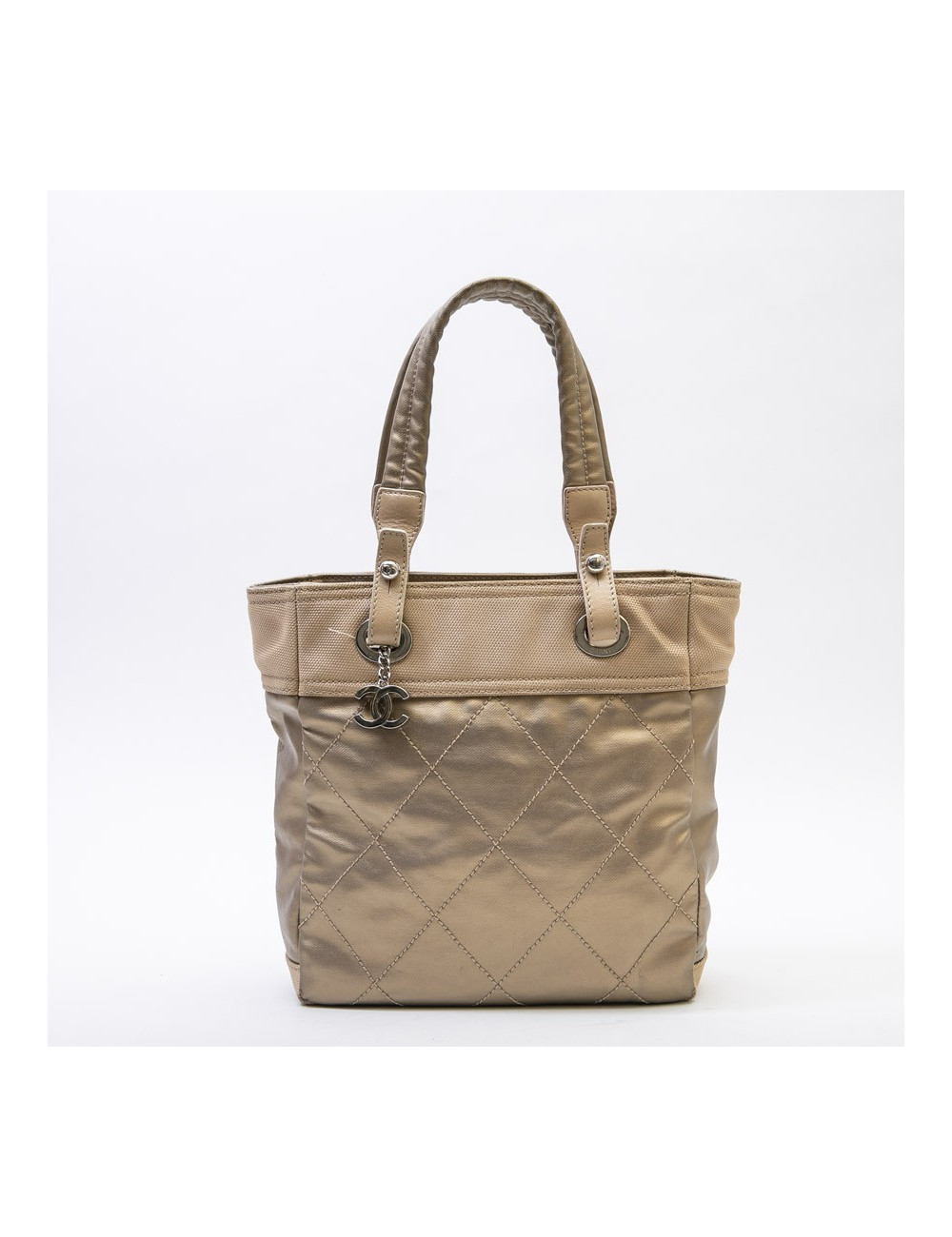 Sac "Biarritz" CHANEL toile matelassée beige doré