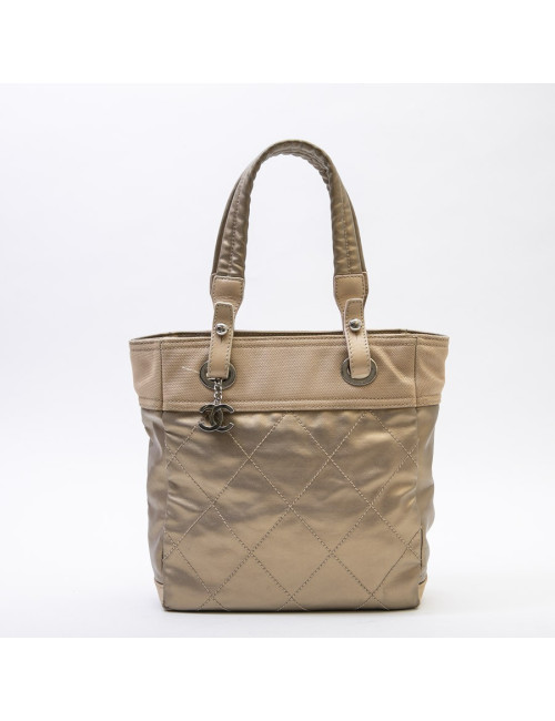 Sac "Biarritz" CHANEL toile matelassée beige doré
