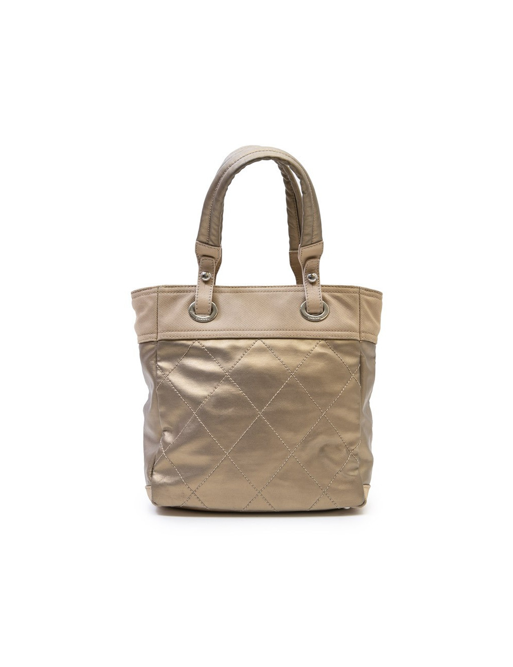 CHANEL Biarritz bag in gold beige quilted canvas