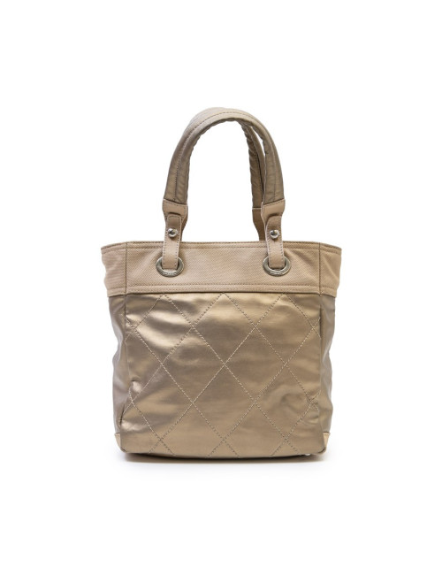 Sac "Biarritz" CHANEL toile matelassée beige doré