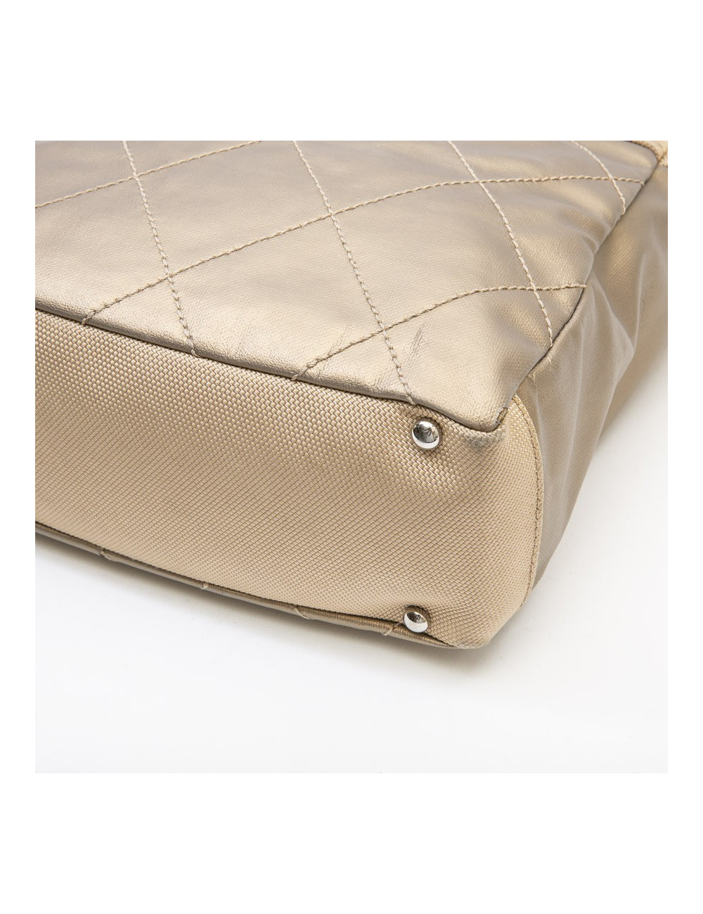 CHANEL Biarritz bag in gold beige quilted canvas