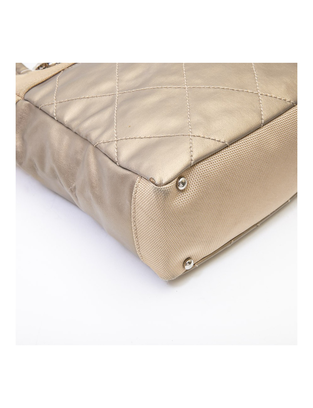 CHANEL Biarritz bag in gold beige quilted canvas