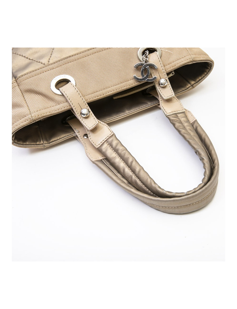 CHANEL Biarritz bag in gold beige quilted canvas