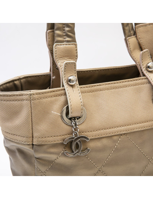 CHANEL Biarritz bag in gold beige quilted canvas