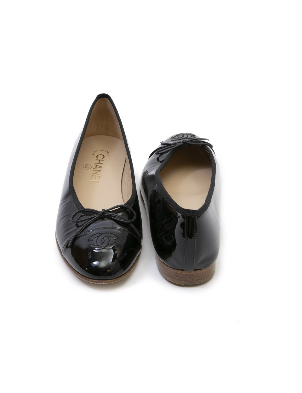 Ballerines T 39.5 CHANEL cuir verni noir