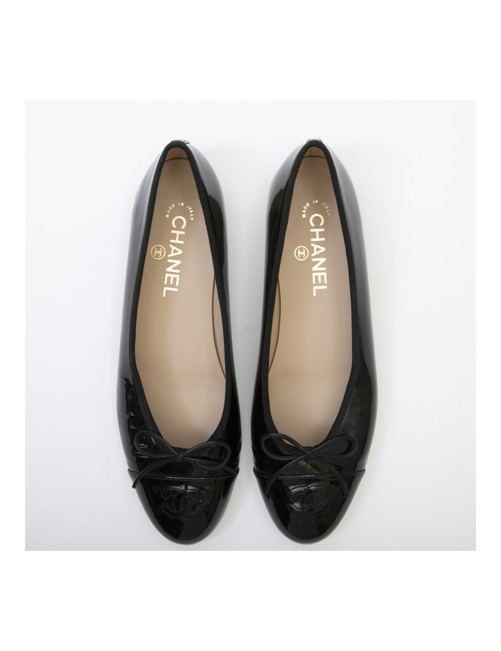 Ballerines T 39.5 CHANEL cuir verni noir