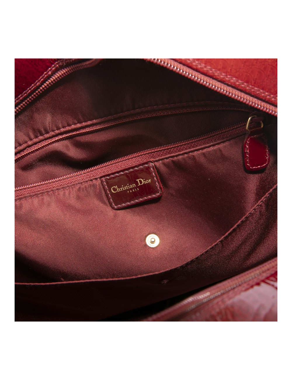 Sac DIOR saddle cuir verni rouge monogrammé