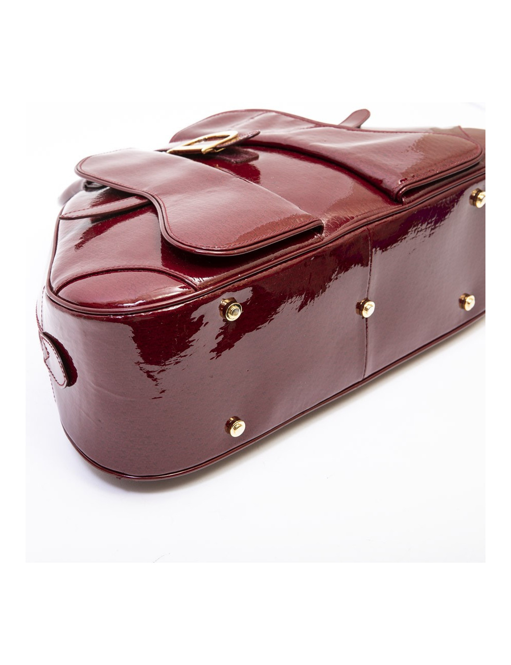 Sac DIOR saddle cuir verni rouge monogrammé