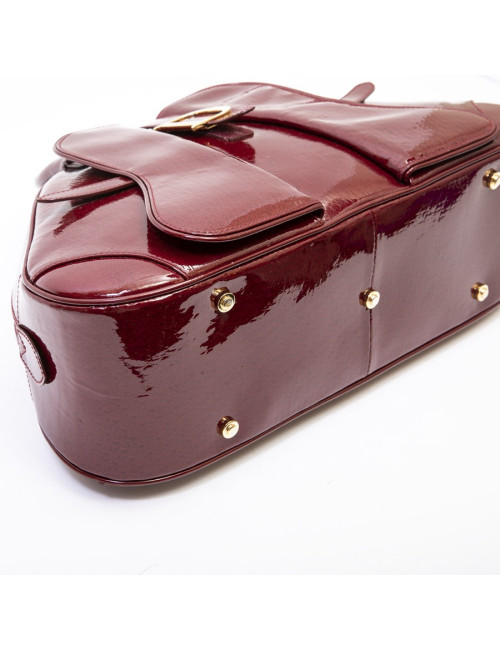 Sac DIOR saddle cuir verni rouge monogrammé