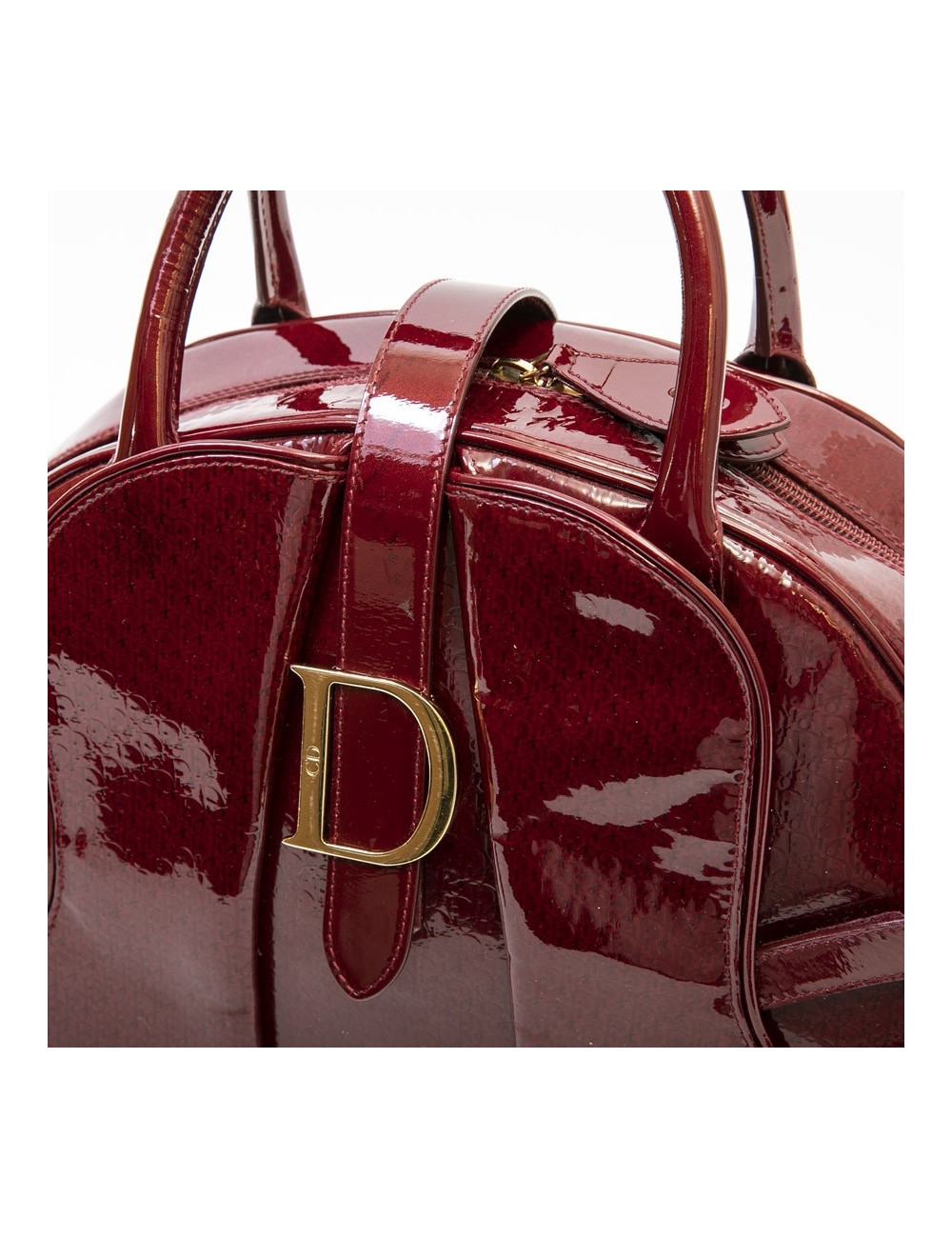 Sac DIOR saddle cuir verni rouge monogrammé