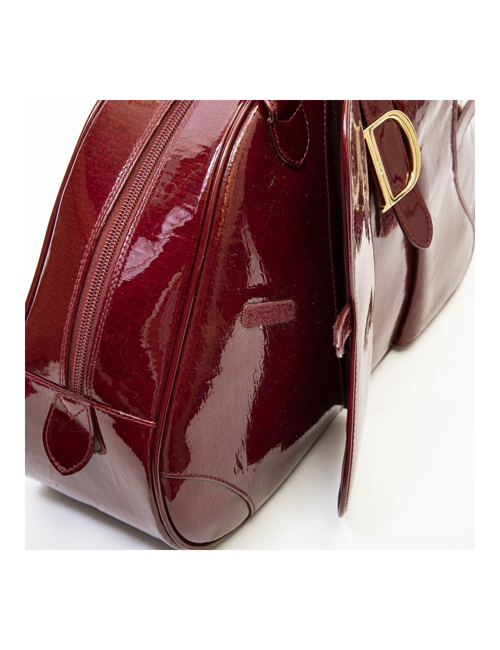 Sac DIOR saddle cuir verni rouge monogrammé