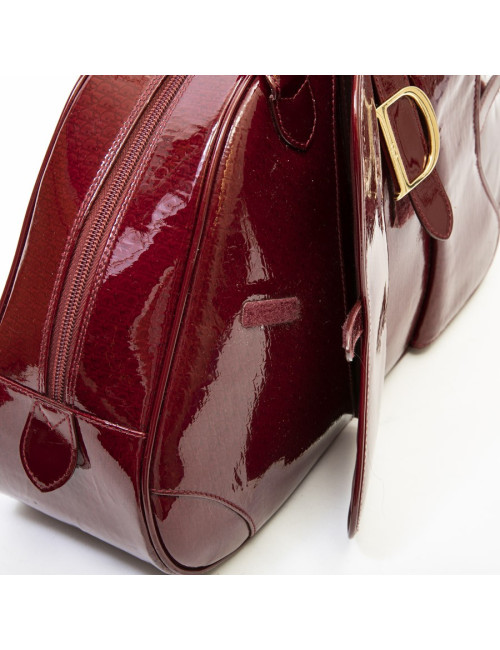 Sac DIOR saddle cuir verni rouge monogrammé