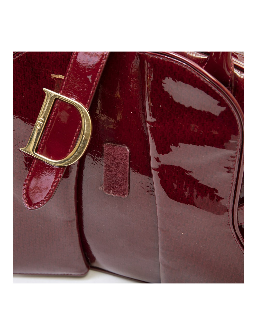Sac DIOR saddle cuir verni rouge monogrammé
