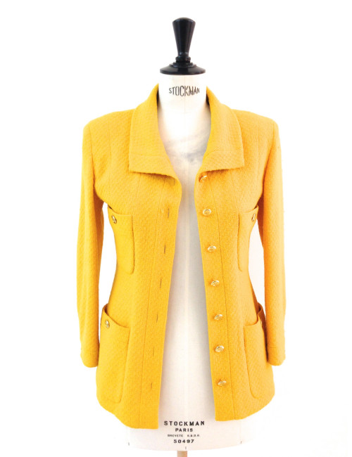 Veste CHANEL en tweed jaune T 36