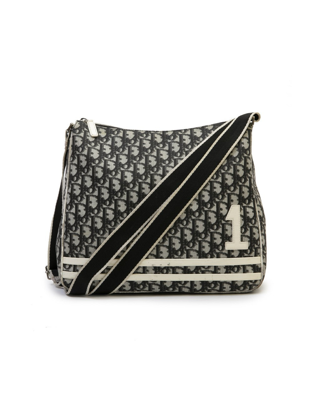 CHRISTIAN DIOR vintage messenger bag in black, white and gray monogram canvas