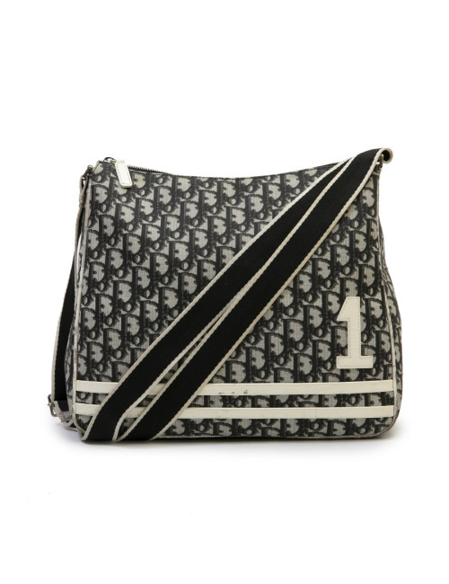 CHRISTIAN DIOR vintage messenger bag in black, white and gray monogram canvas
