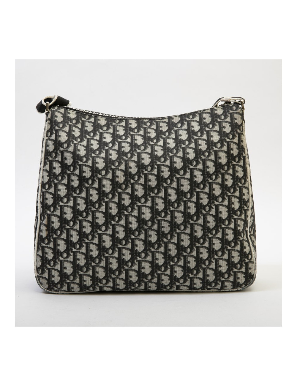 CHRISTIAN DIOR vintage messenger bag in black, white and gray monogram canvas
