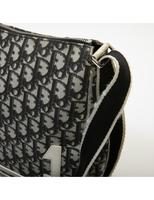 CHRISTIAN DIOR vintage messenger bag in black, white and gray monogram canvas