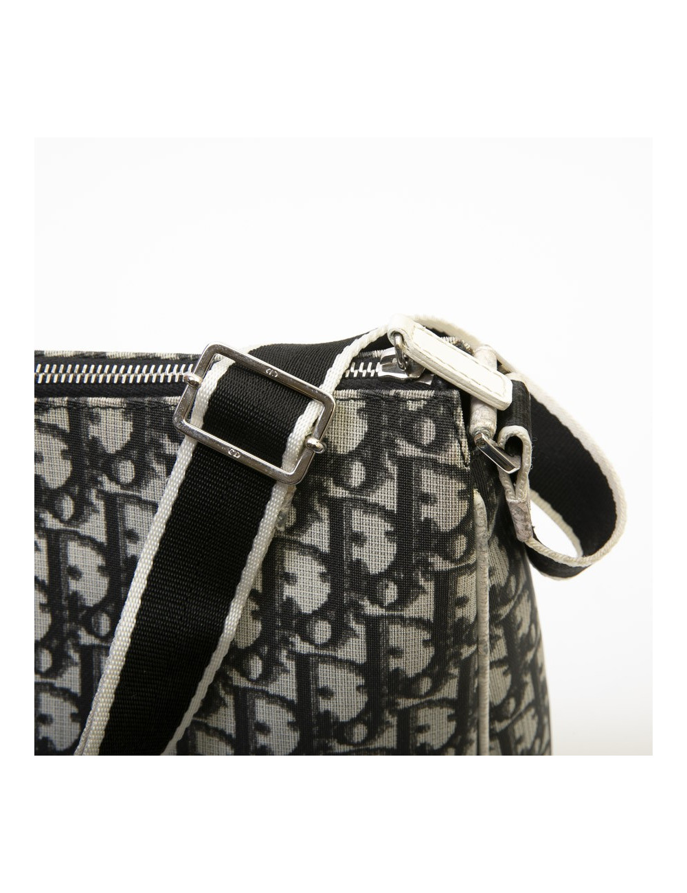 CHRISTIAN DIOR vintage messenger bag in black, white and gray monogram canvas