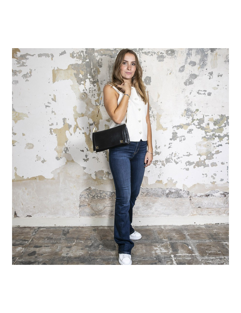 Pochette PIERRE CARDIN cuir d'agneau noir Vintage