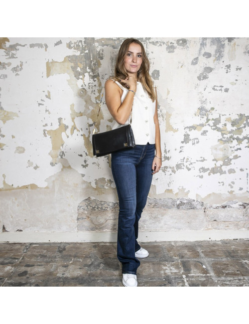 Sac PIERRE CARDIN cuir d'agneau noir Vintage