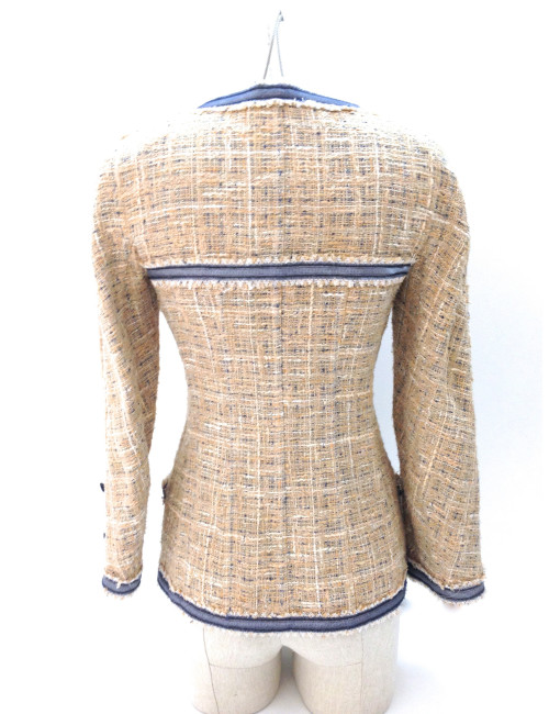Veste CHANEL en tweed beige et bleu ciel T 34