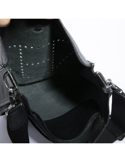 Sac Evelyne HERMES bandoulière cuir taurillon clémence noir
