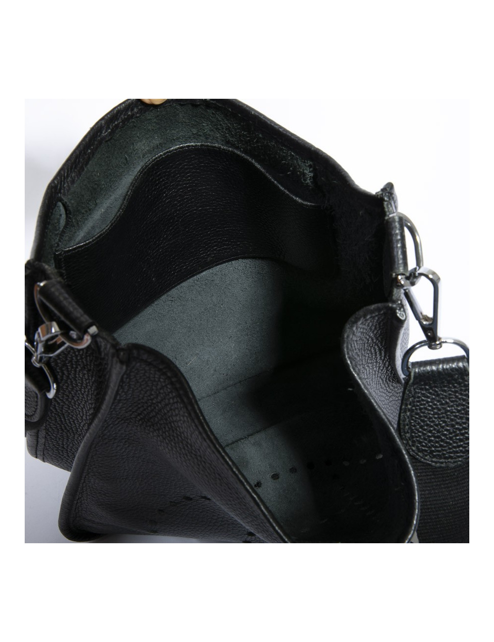 Sac Evelyne HERMES bandoulière cuir taurillon clémence noir