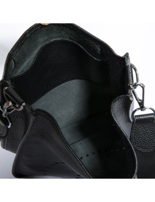 Sac Evelyne HERMES bandoulière cuir taurillon clémence noir