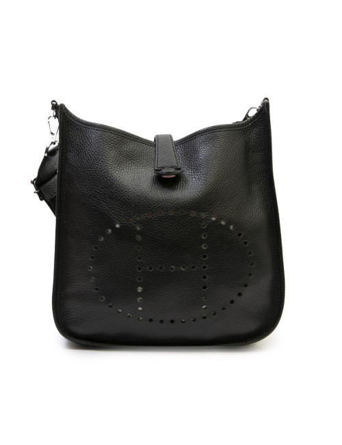 HERMES Evelyne II bag in black taurillon clémence leather