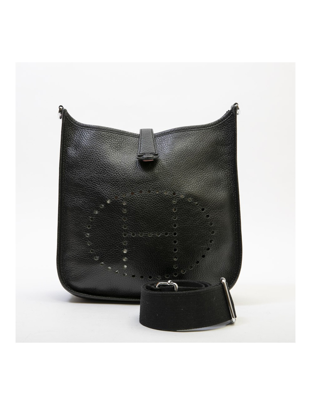 Sac Evelyne HERMES bandoulière cuir taurillon clémence noir