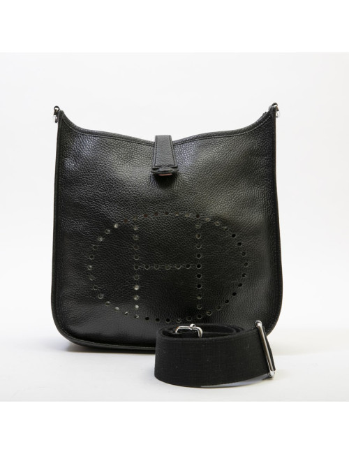 HERMES Evelyne II bag in black taurillon clémence leather