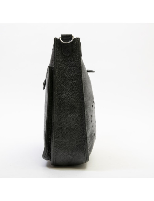 Sac Evelyne HERMES bandoulière cuir taurillon clémence noir