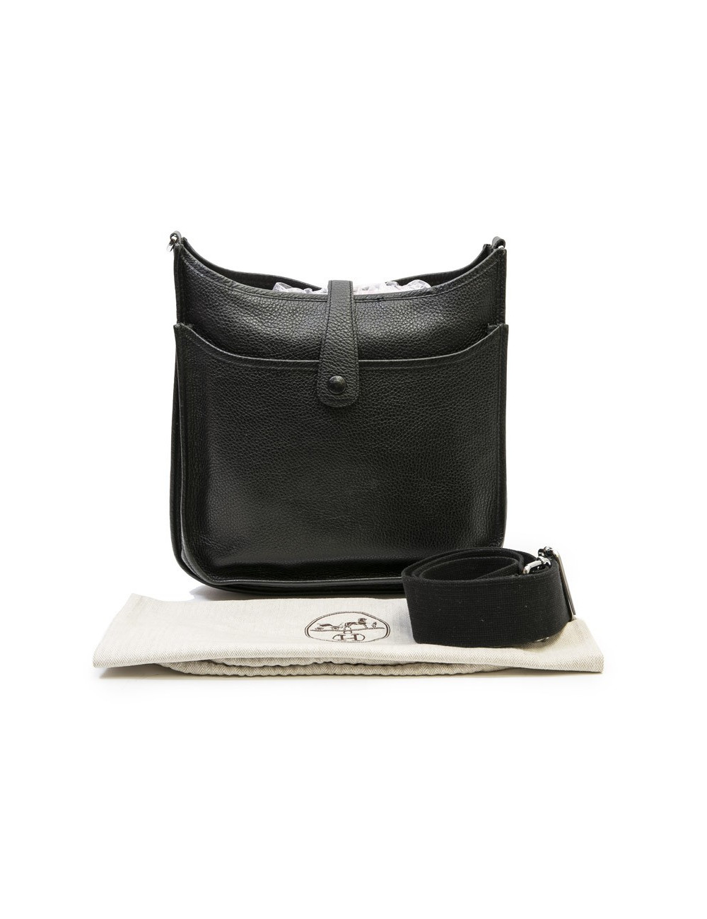 Sac Evelyne HERMES bandoulière cuir taurillon clémence noir