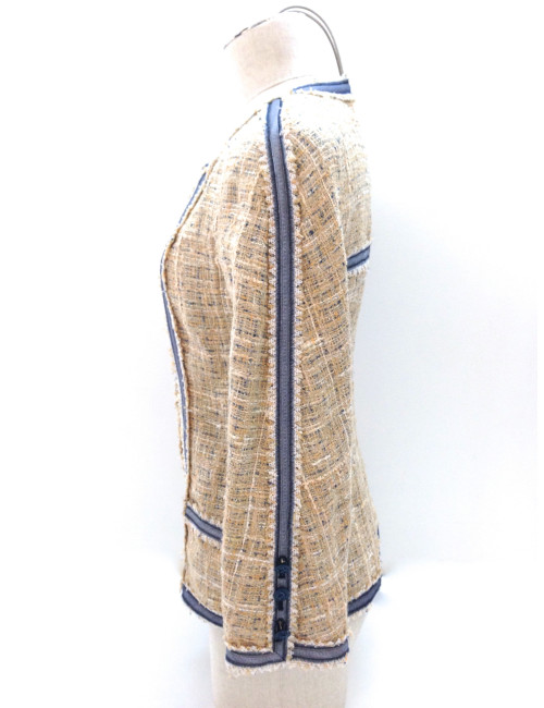 Veste CHANEL en tweed beige et bleu ciel T 34