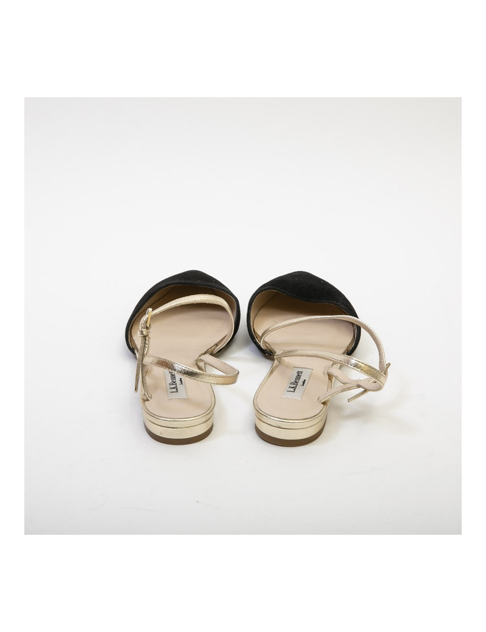 Sandales T 37 L K BENNET veau velours noir et dorées