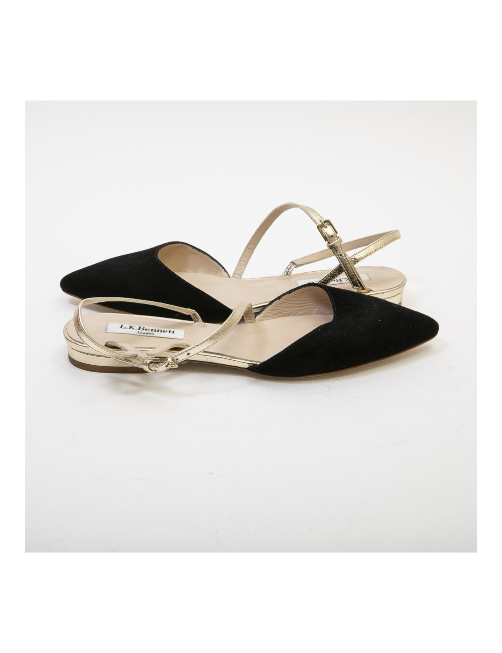 Sandales T 37 L K BENNET veau veau noir et dorées