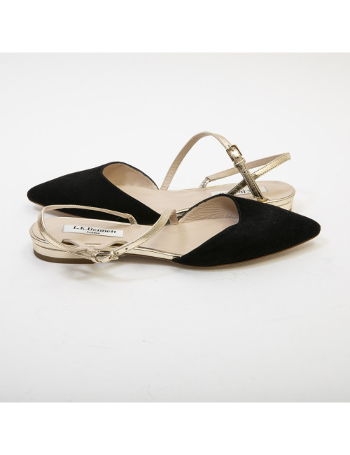 Sandales T 37 L K BENNET veau velours noir et dorées