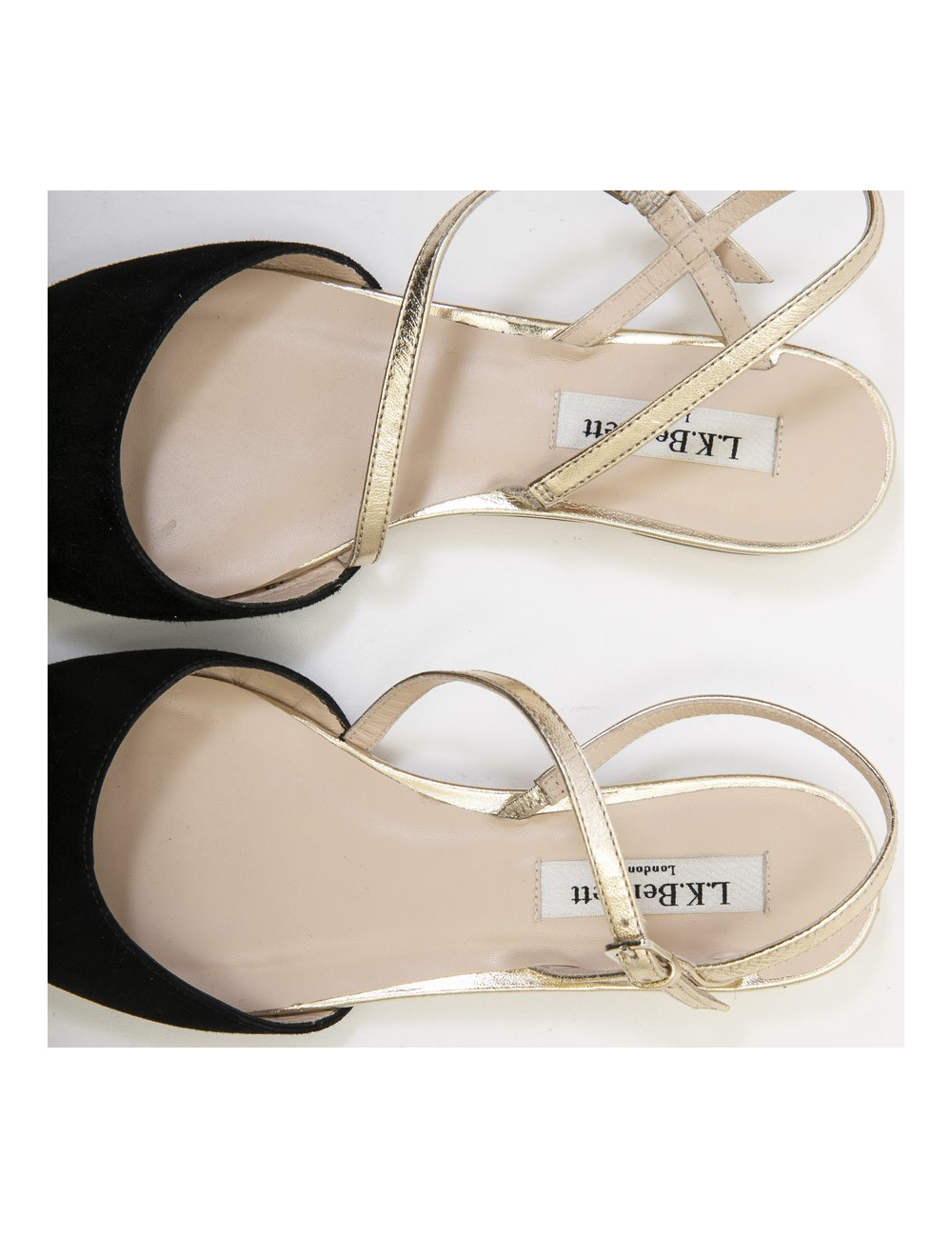 Sandales T 37 L K BENNET veau velours noir et dorées